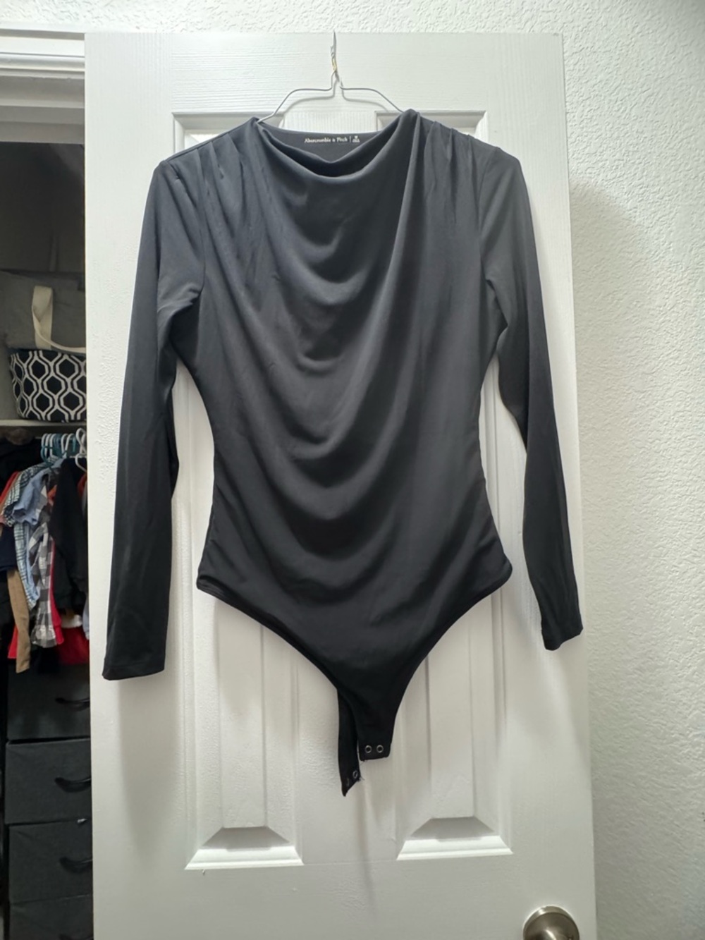 Abercrombie & Fitch Black Long-Sleeve Draped Bodysuit